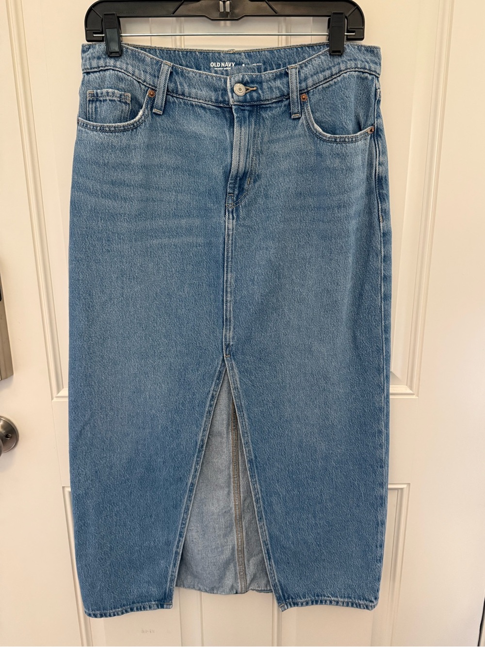 Old Navy Light Blue Denim Midi Skirt with Front Center Slit